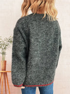 Sarah Express Women's Contrast Trim Round Neck Cozy Sweater