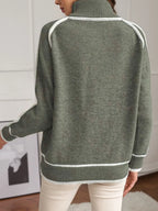 Sarah Express Women's Turtleneck Contrast Trim Sweater with Ribbed Details