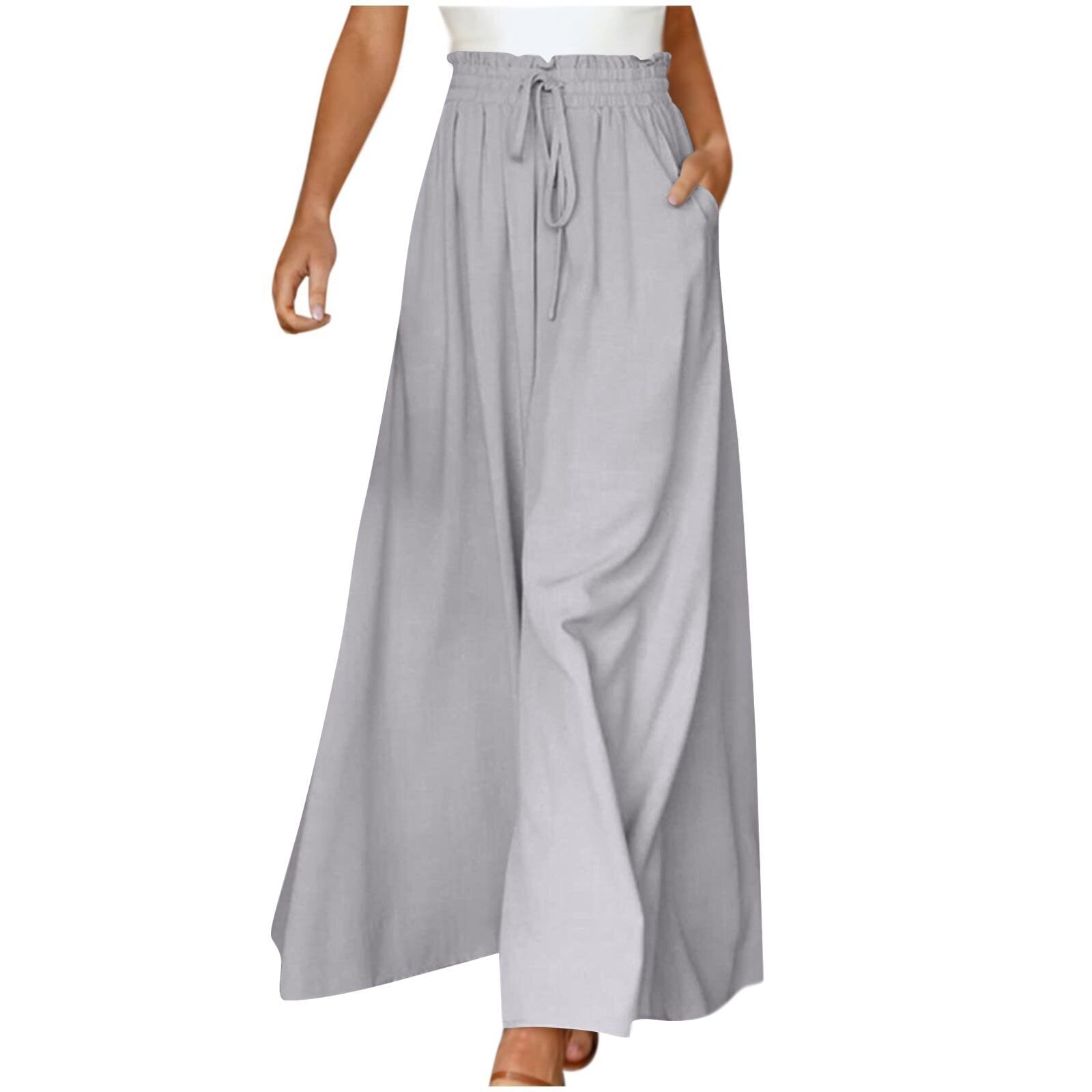 High Waist Wide Leg Dress Pants Elastic Waistband Full Length Trousers