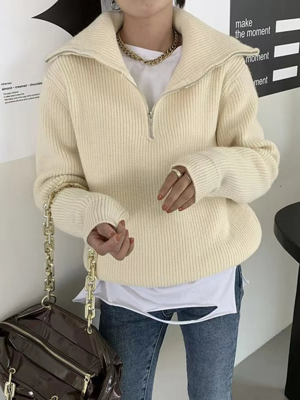 Sarah Express Women's Half-Zip Long Sleeve Sweater