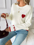 Sarah Express Women's Heart Pattern Dropped Shoulder Sweater
