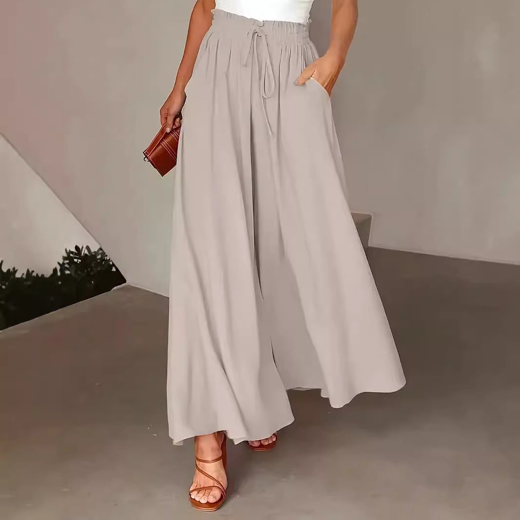 Women's Polka Dot Wide-Leg Pants Elastic Waist Loose Fit Casual Trousers