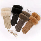Trendsi Faux Fur Cuff Suede Gloves