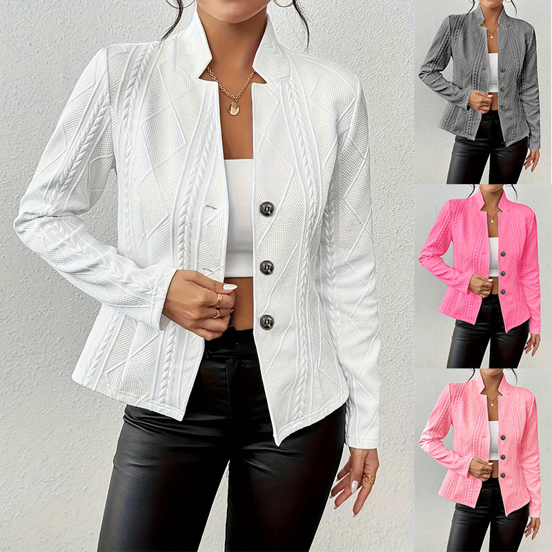 Women's Single-Breasted Blazer Jacket - Stand Collar Office Suit Coat