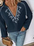 Sarah Express Women's Paisley Notched Balloon Sleeve Blouse