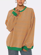 Sarah Express Women's Striped Round Neck Long Sleeve Sweatshirt