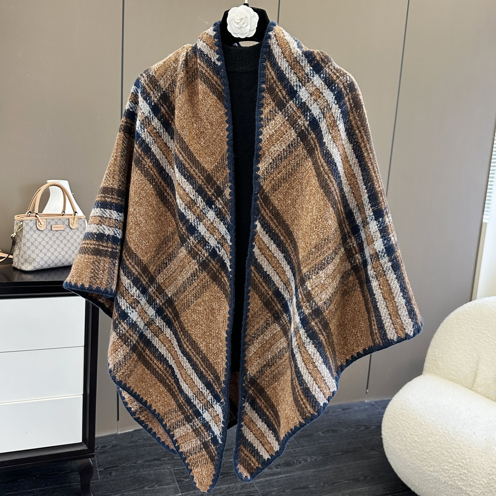Oversized Polyester Scarf Shawl Wrap Printed Plaid Women's Fall Winter Accessory