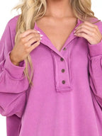 Sarah Express Women's Half Snap Long Sleeve Sweatshirt