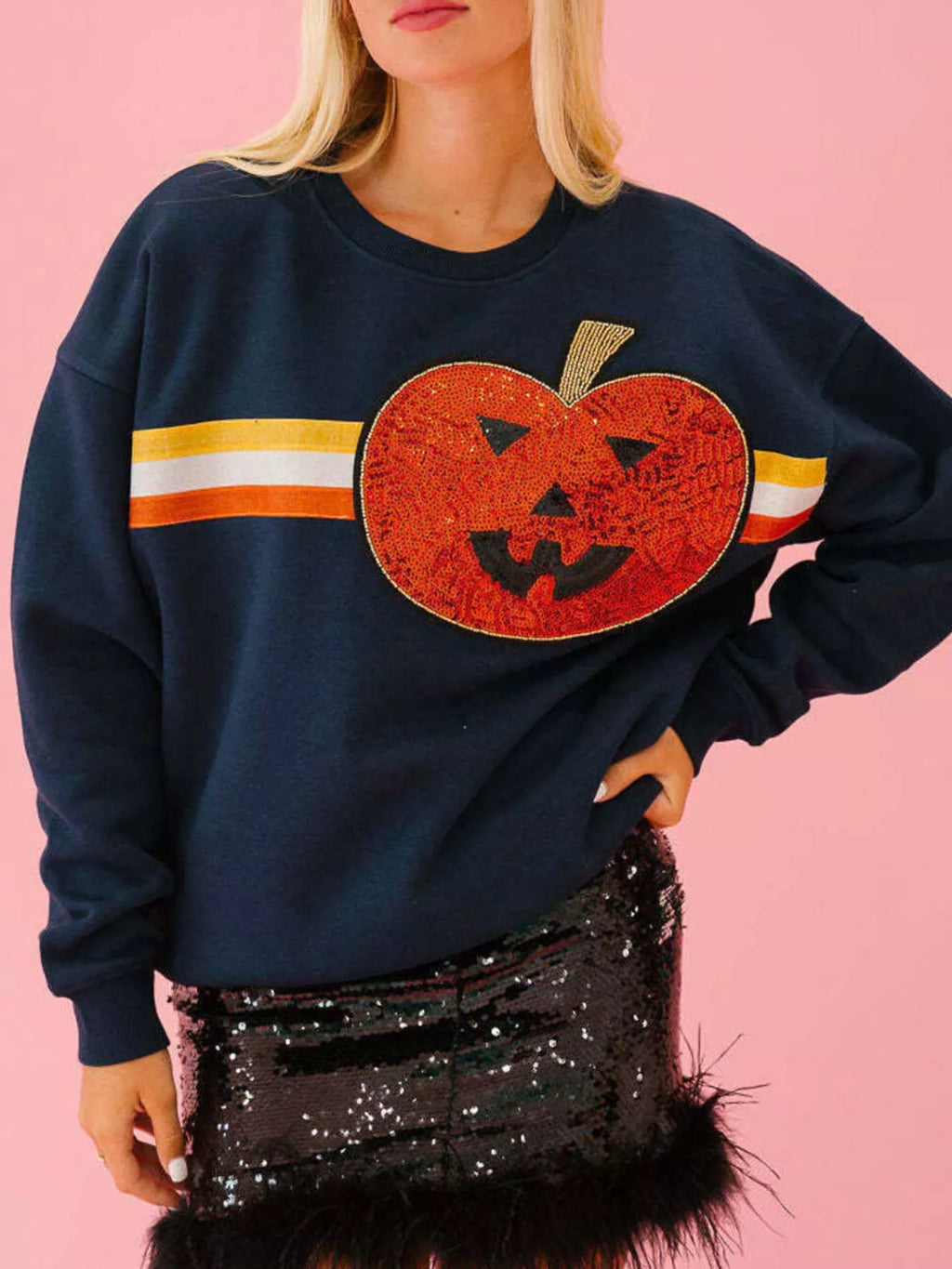 Sarah Express Women's Halloween Sequin Round Neck Sweatshirt
