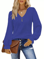 Sarah Express Women's Plus Size Eyelet V-Neck Flounce Sleeve Blouse Blue