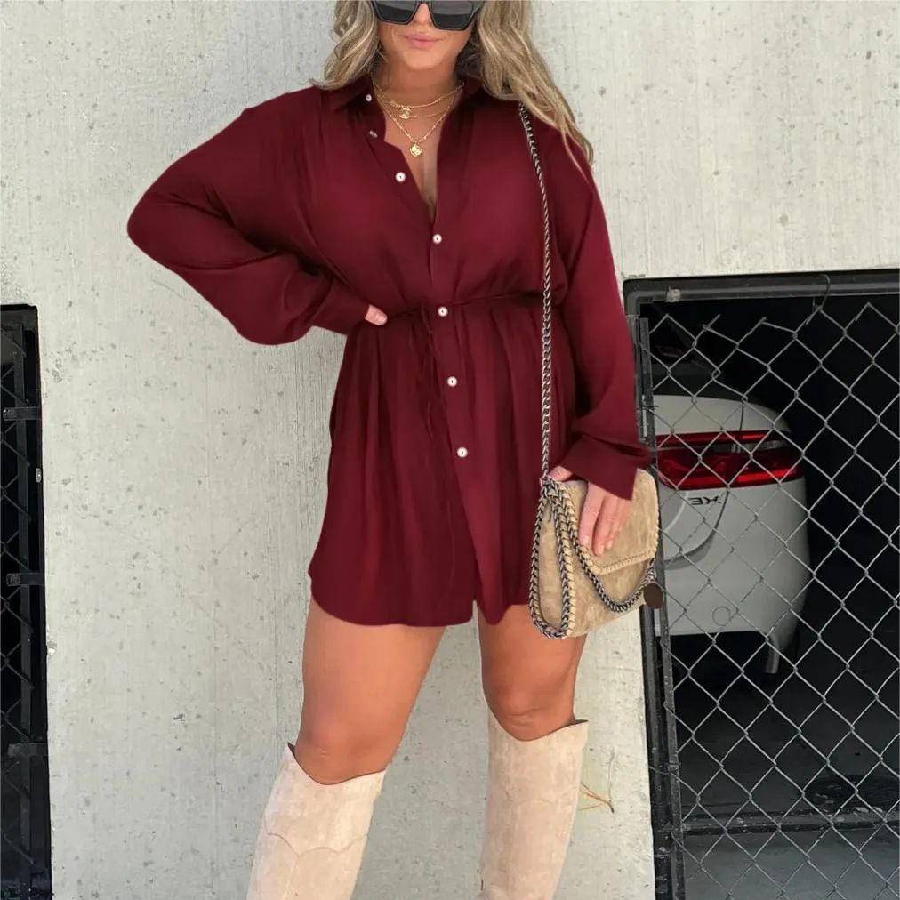 Women's Long Sleeve Button-Down Romper Shorts Jumpsuit