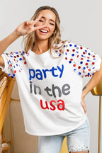 Sarah Express Women’s "Party In The USA" Spangle Puff Sleeve Top