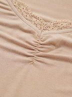 Sarah Express Women's Lace-Trimmed Ruched Detail Long Sleeve T-Shirt