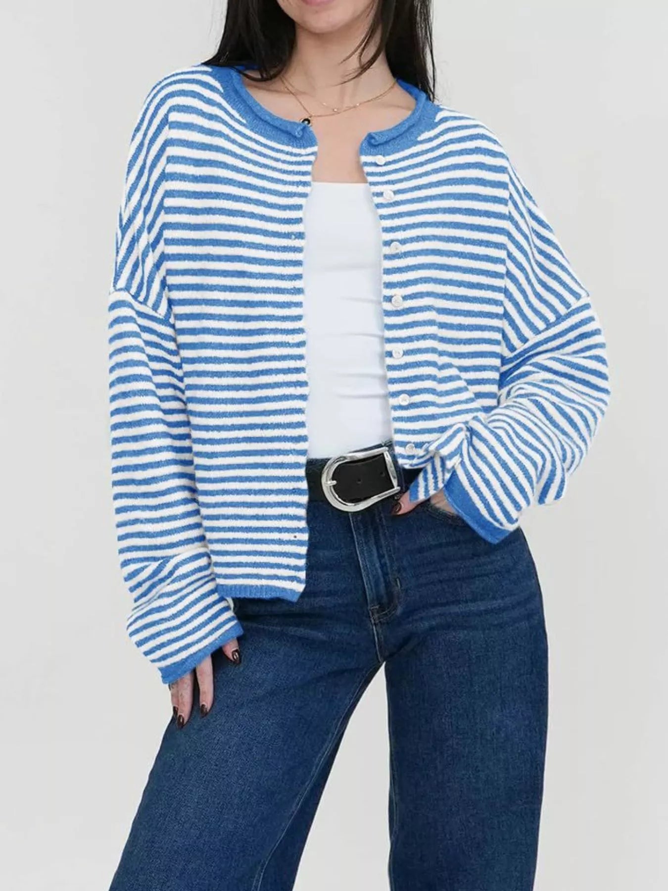 Sarah Express Women's Striped Button-Up Cardigan