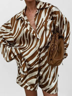 Sarah Express Women's Zebra Print Shirt and Shorts Matching Set Plus Size