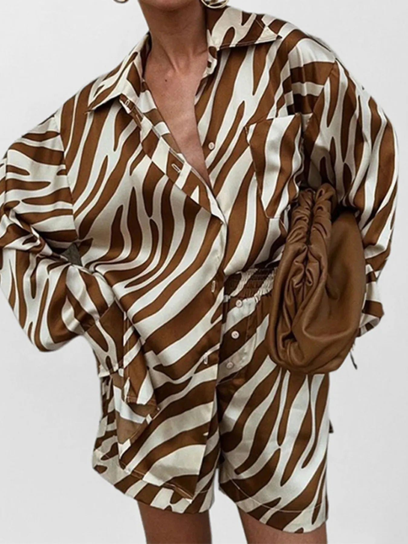 Sarah Express Women's Zebra Print Shirt and Shorts Matching Set Plus Size