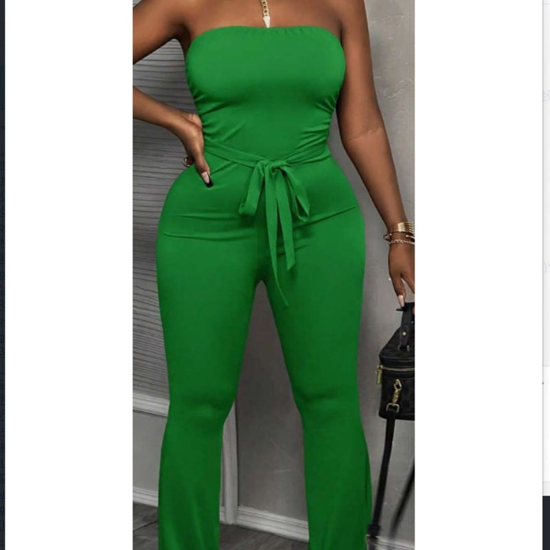Women's Strapless Wide Leg Jumpsuit Knit Stretch Solid
