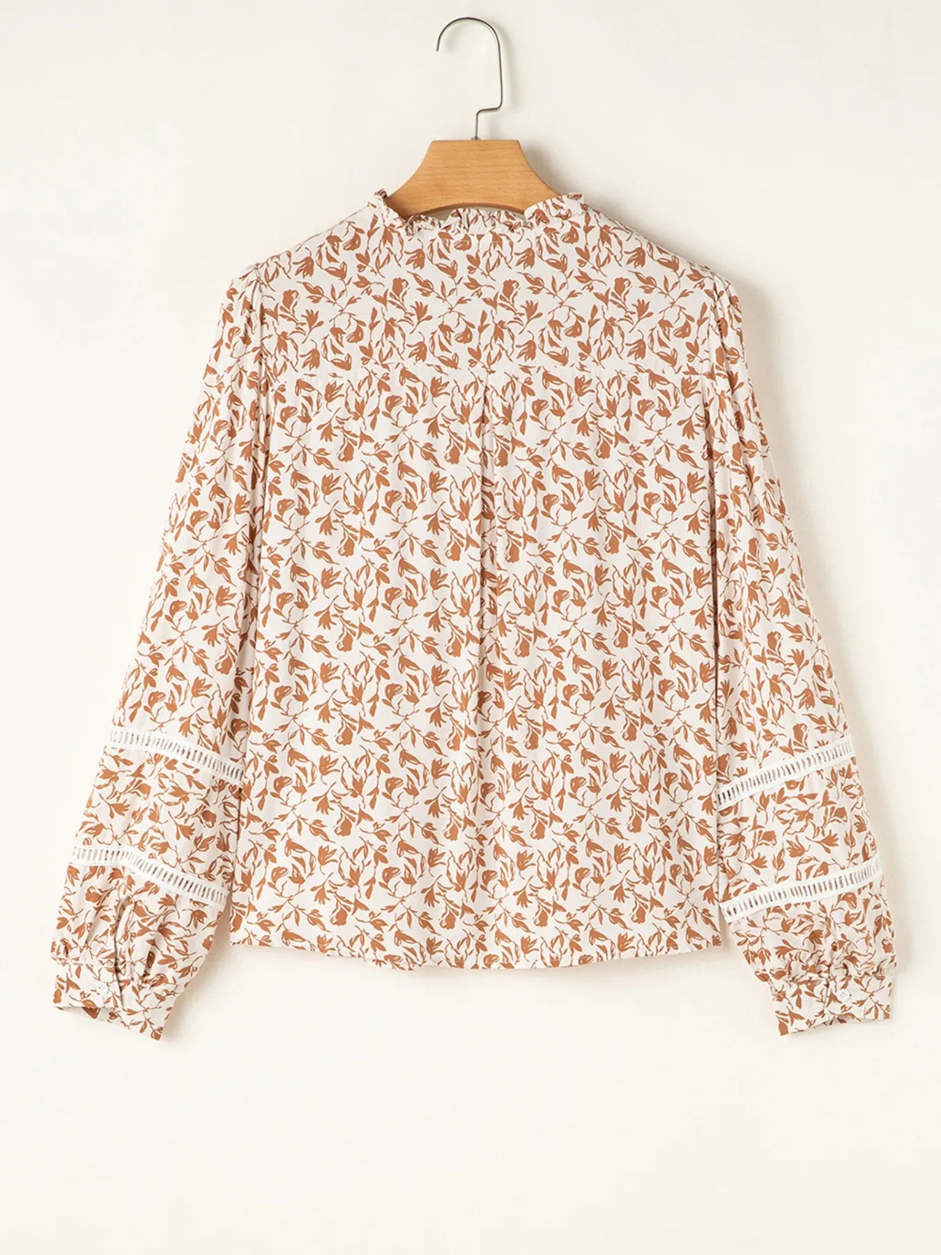 Sarah Express Women's Floral Button Down Long Sleeve Shirt - Ruffled Viscose Blouse