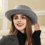 Vintage Flat Top Hat with Bow British Retro Style Women's Fall Winter Cap