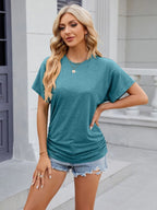 Sarah Express Women's Round Neck Short Sleeve Ruched T-Shirt