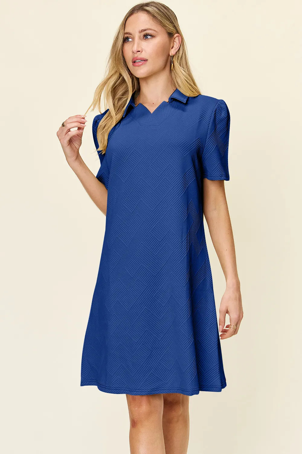 Sarah Express Women’s Plus Size Textured Collared Short Sleeve Dress
