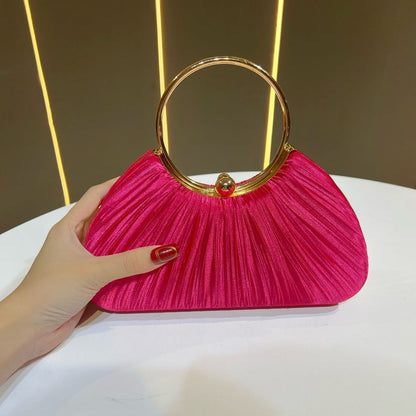 Sarah Express Elegant Satin Pleated Evening Clutch Bag - Cheongsam Style Formal Handbag with Hasp Lock Wine Red