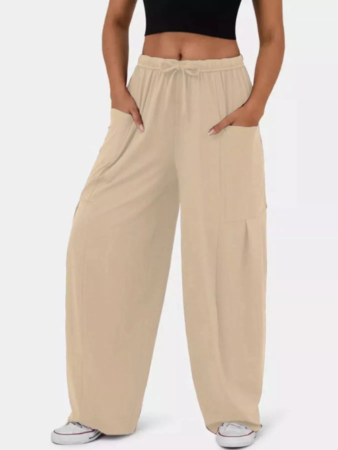 Sarah Express Women's Relaxed Fit Drawstring Pants Tan