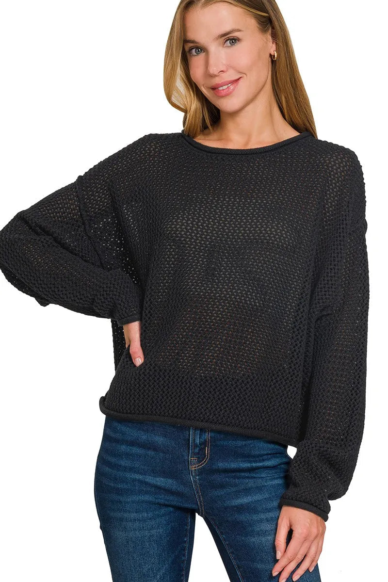 Textured Drop Shoulder Knit Top
