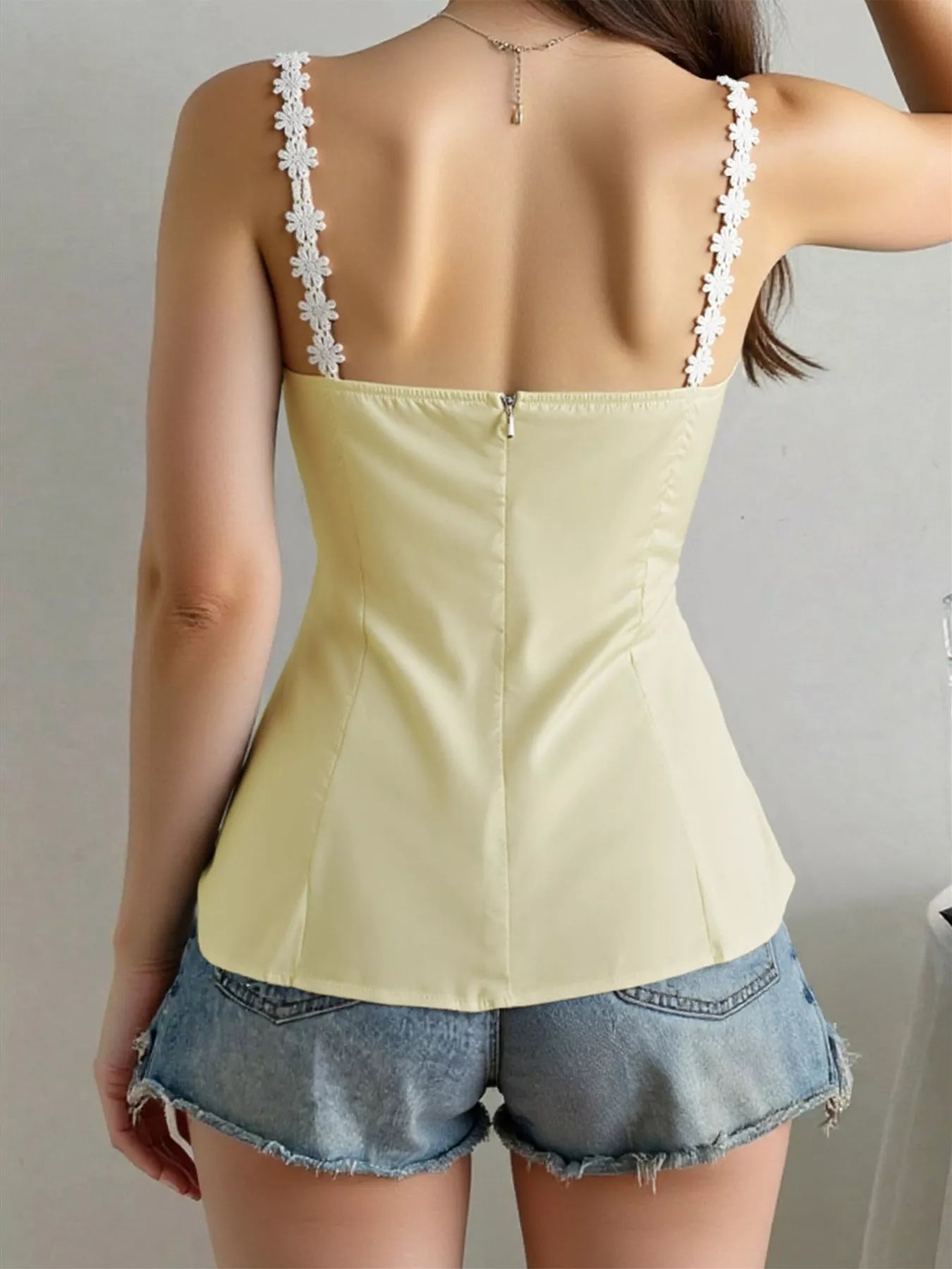 Sarah Express Women's Flower Trim Slit Cami