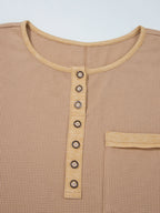 Sarah Express Women's Waffle Textured Tunic Henley Top with Slits