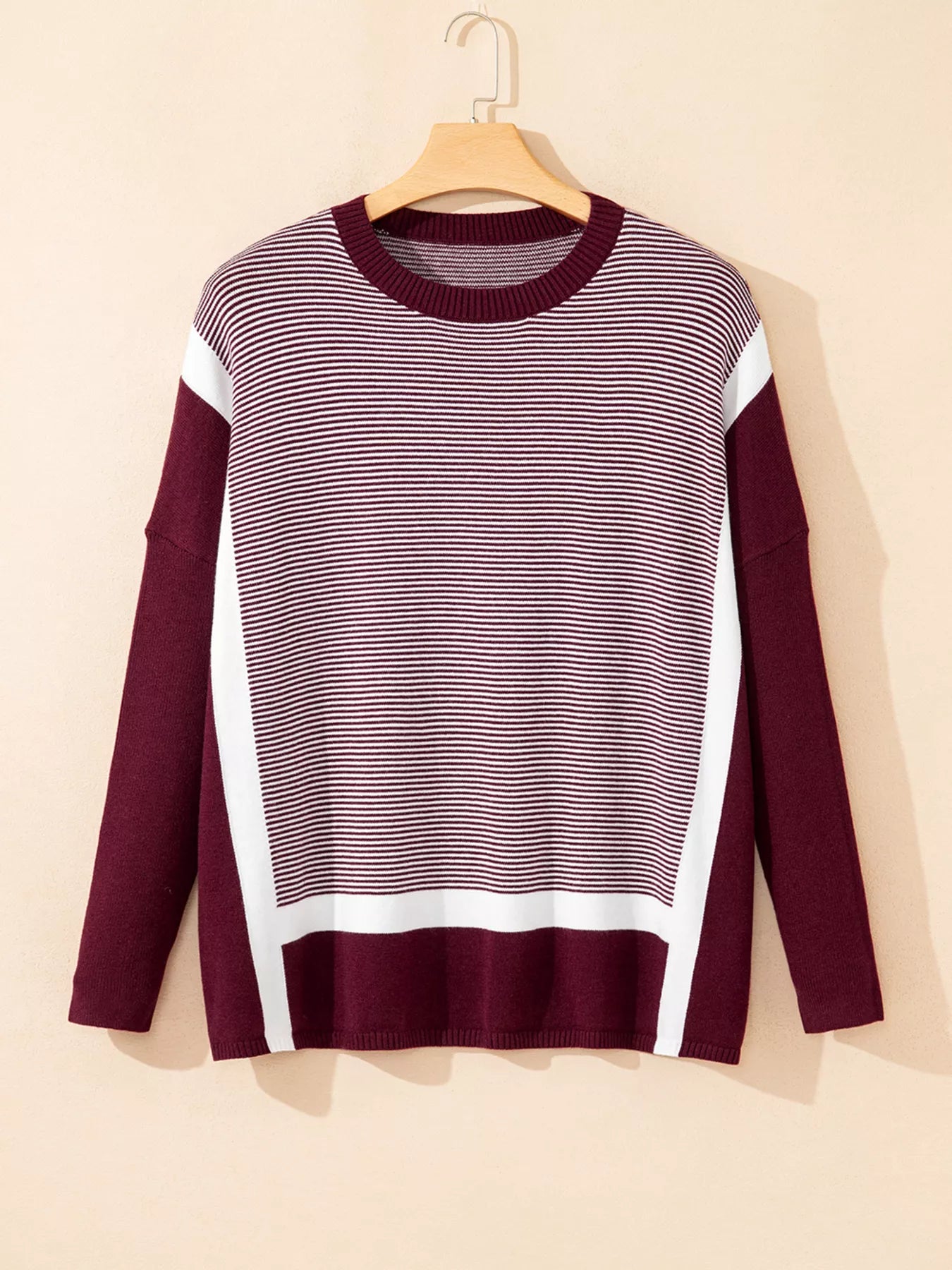 Sarah Express Women's Stripe Color Block Patchwork Dolman Oversize Tunic Sweater