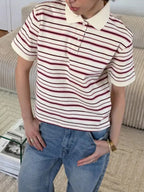 Sarah Express Women's Striped Polo T-Shirt with Contrast Collar