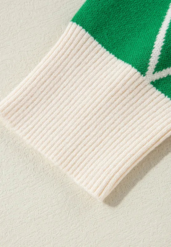 Sarah Express Women's Diamond Pattern Contrast Trim Mock Neck Sweater