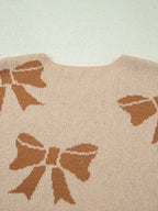 Sarah Express Women's Ribbon Bow Checkered Striped Sleeve Drop Shoulder Sweater