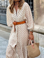 Floral V-Neck Puff Sleeve Maxi Dress A-Line