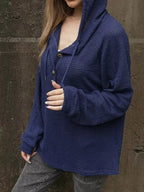 Sarah Express Women's Waffle Knit Hoodie with Button Detail