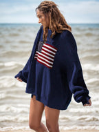 USA Flag Drop Shoulder Long Sleeve Sweater Women