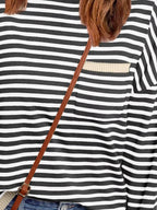 Sarah Express Women's Striped Round Neck Long Sleeve Knit Top with Pockets