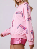 Sarah Express Women's Sequin Boot Crewneck Sweatshirt