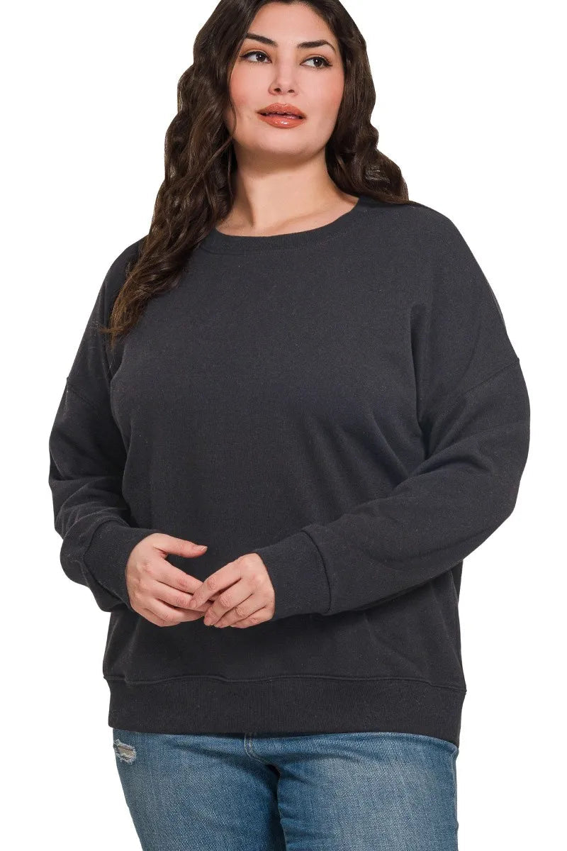 Sarah Express Women’s Plus Size Oversized Fleece Drop Shoulder Sweatshirt