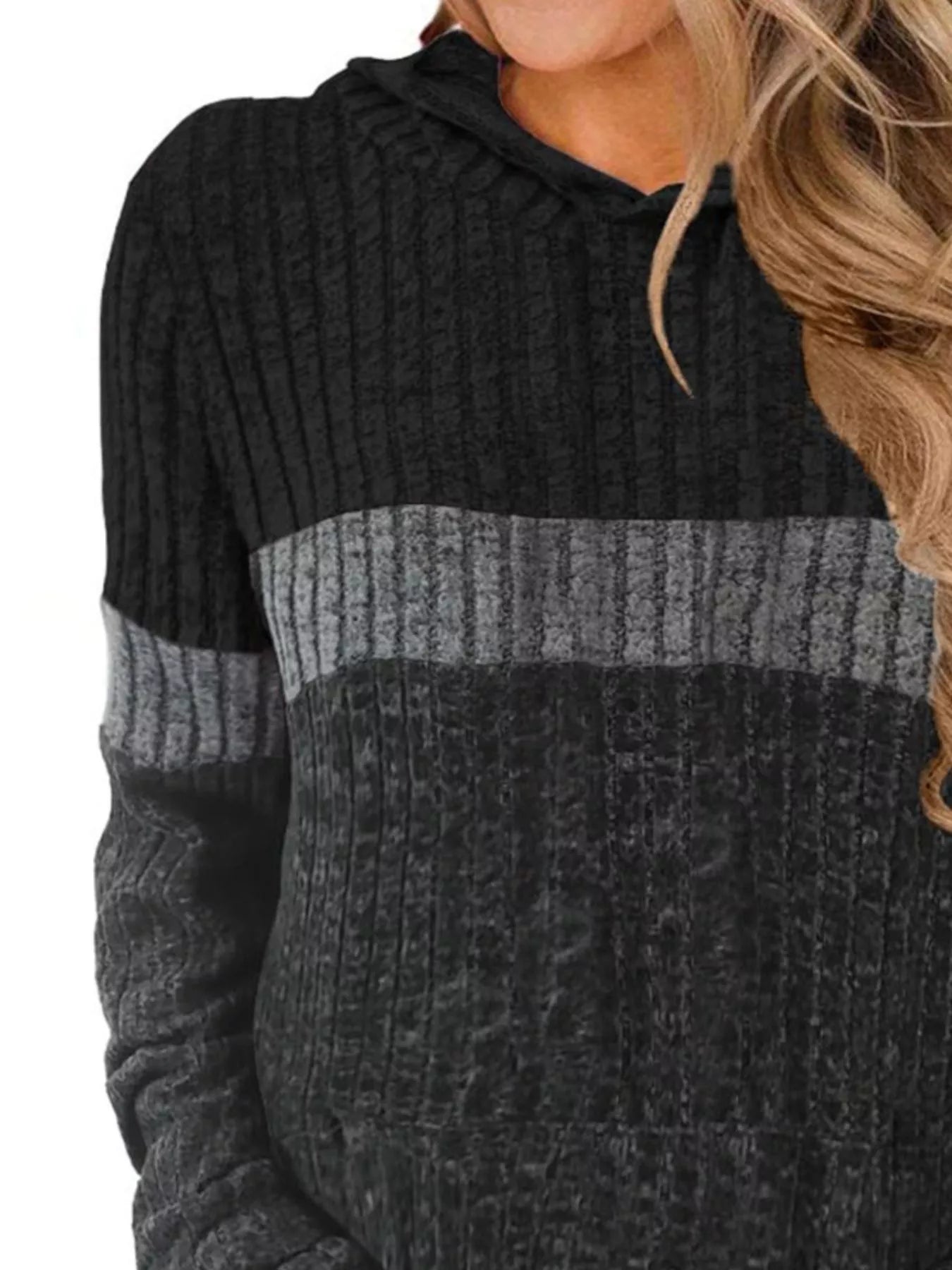 Sarah Express Women's Color Block Ribbed Knit Hoodie Plus Size