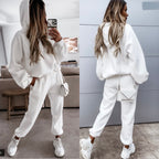 Sarah Express Women's Two-Piece Sweatsuit Set Fleece Top Straight Pants - Casual Athleisure Lounge