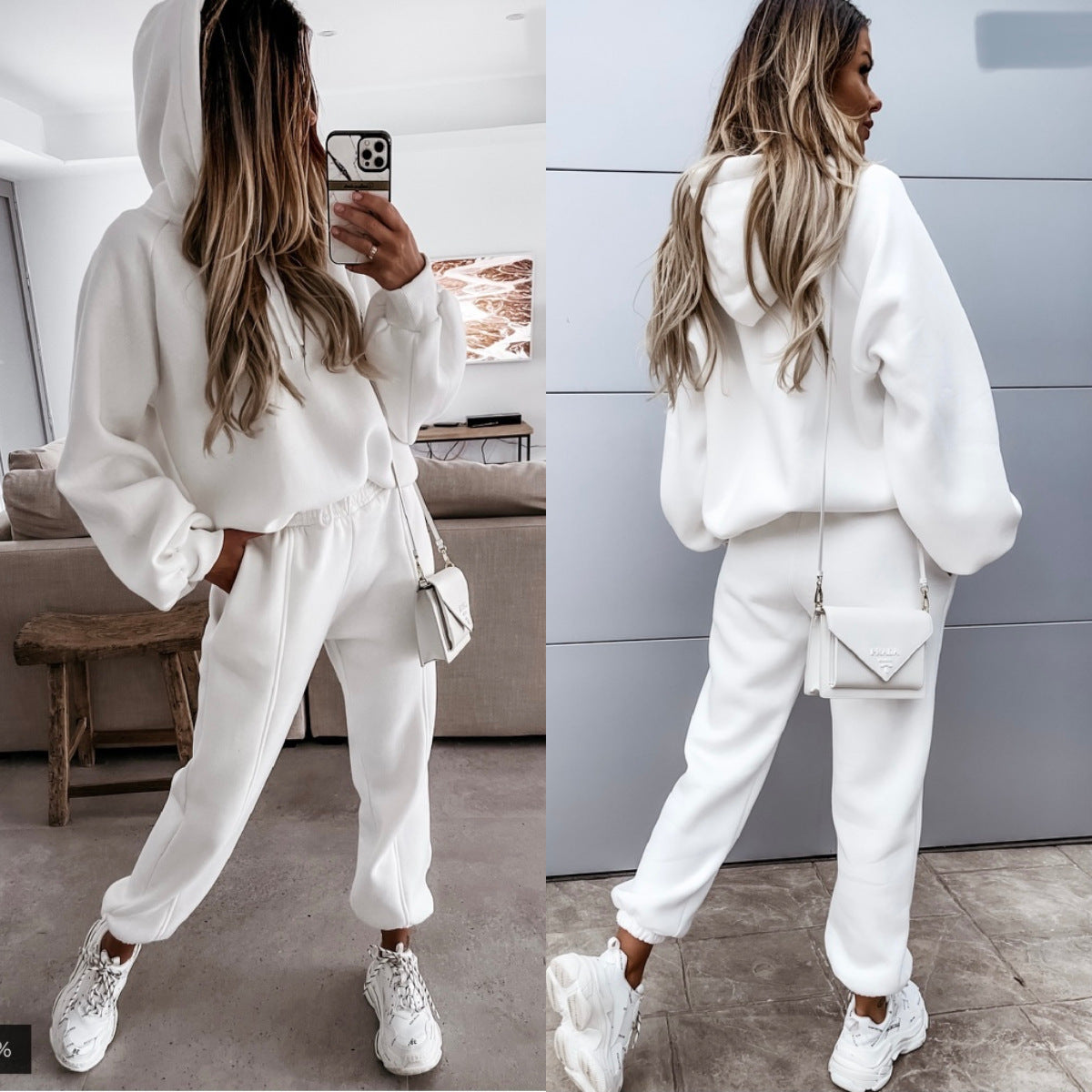 Sarah Express Women's Two-Piece Sweatsuit Set Fleece Top Straight Pants - Casual Athleisure Lounge