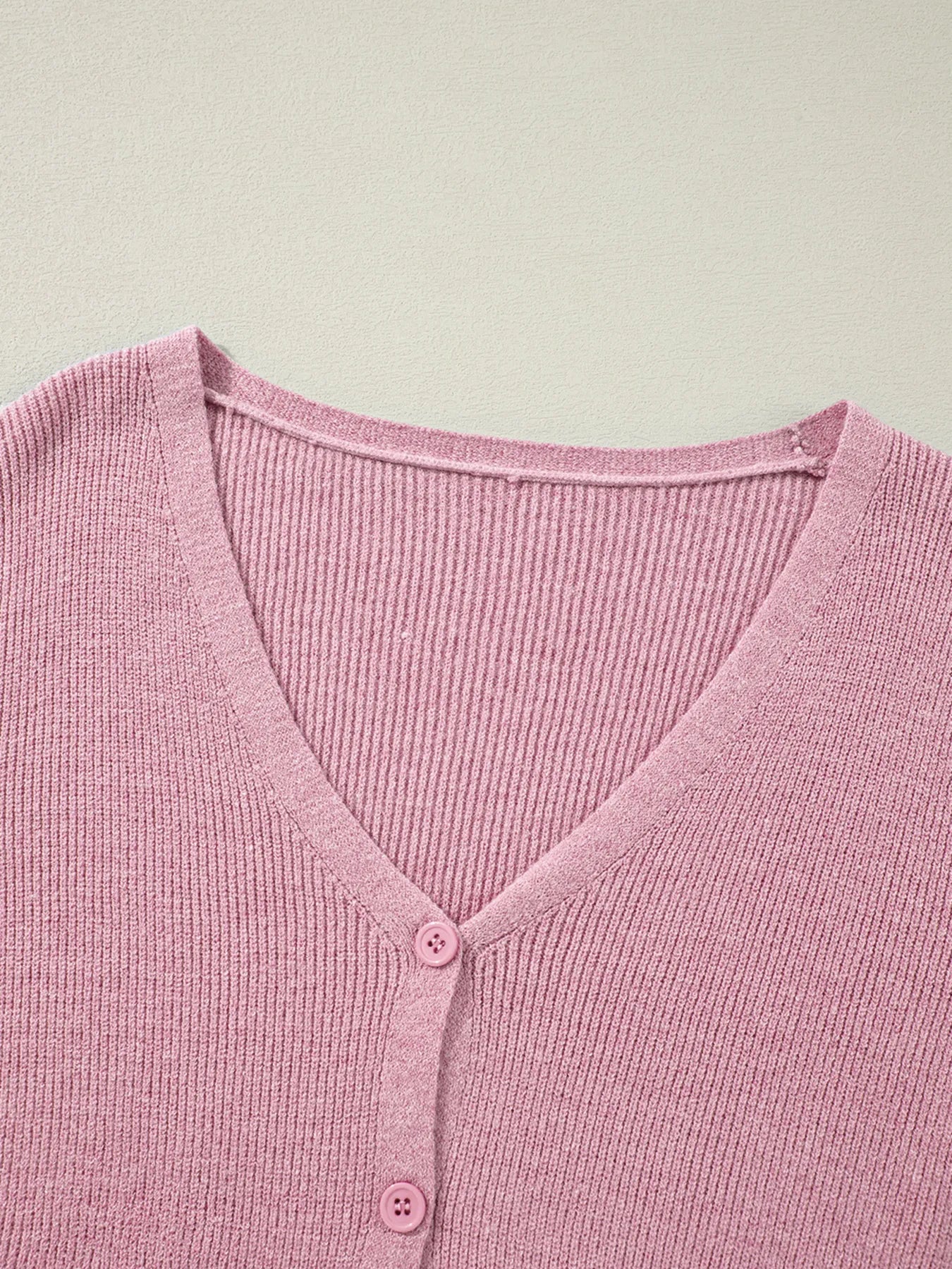 Sarah Express Women's Ribbed Knit Button Front V Neck Cardigan