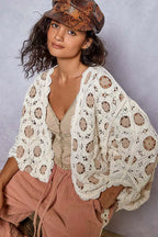Sarah Express Women’s Openwork Chenille Cardigan with Floral Contrast V-Neck