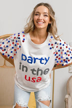 Sarah Express Women’s "Party In The USA" Spangle Puff Sleeve Top