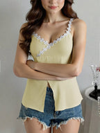 Sarah Express Women's Flower Trim Slit Cami