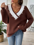 Sarah Express Women's V-Neck Button-Decorated Sweater