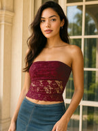 Sarah Express Women's Lace Strapless Tube Top Burgundy