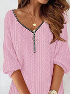 Sarah Express Women's Zip Detail Textured Cable Knit Mini Sweater Dress